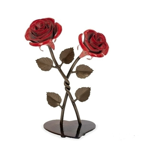 Personalized Gift Hand-Forged Wrought Iron Double Red Metal Rose with Twist