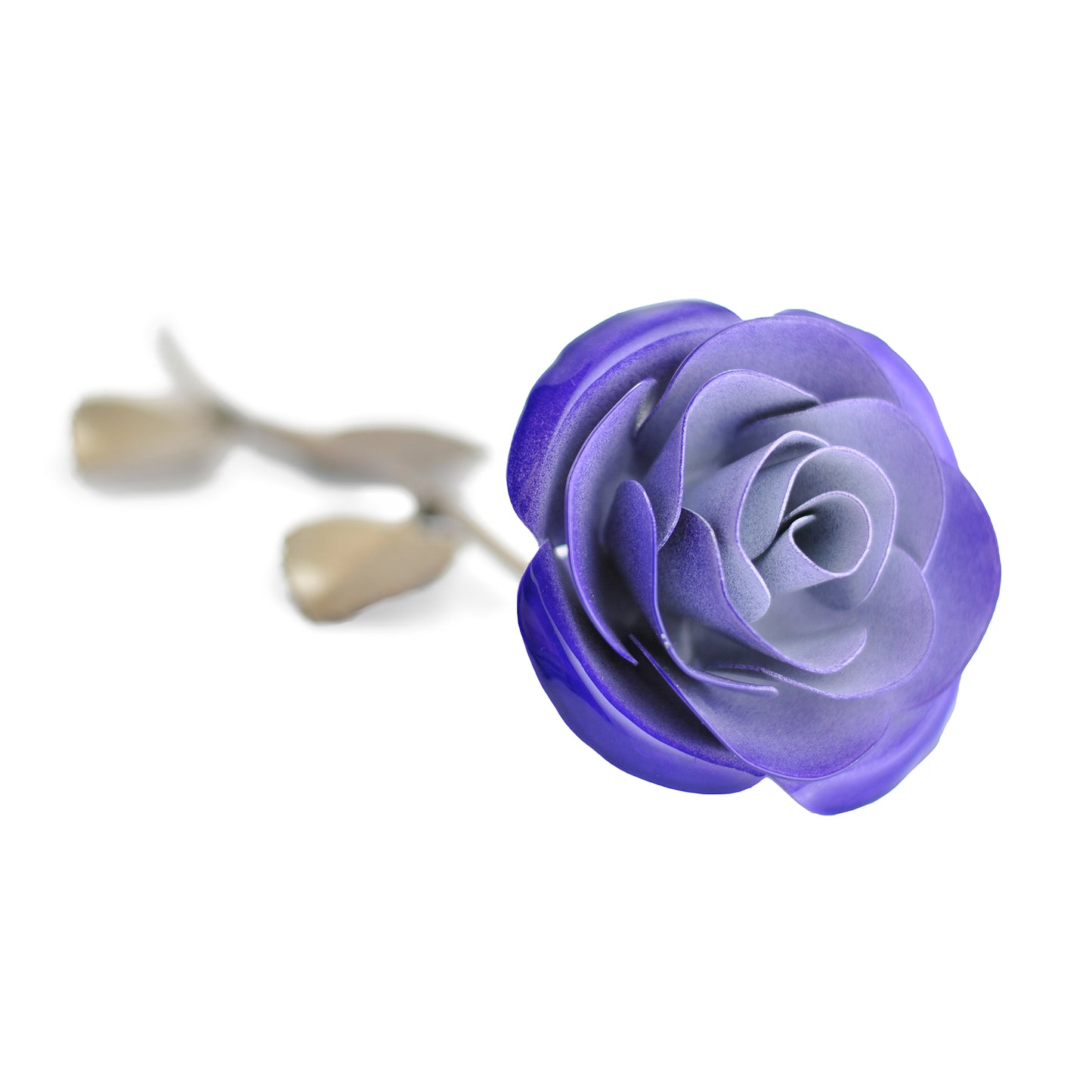 Personalized Gift Hand-Forged Wrought Iron Purple & White Metal Rose