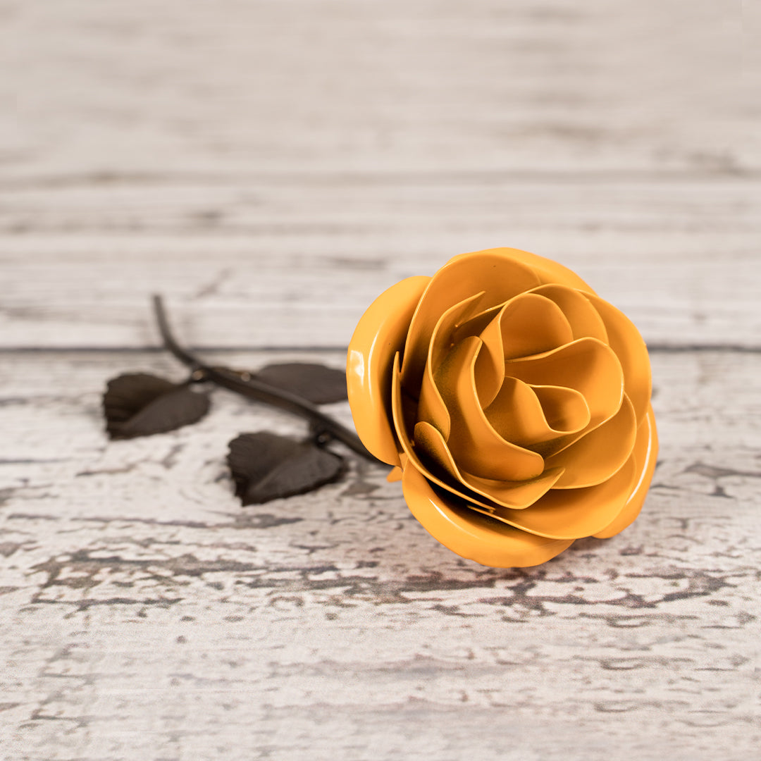 Personalized Gift Hand-Forged Wrought Iron Yellow Metal Rose