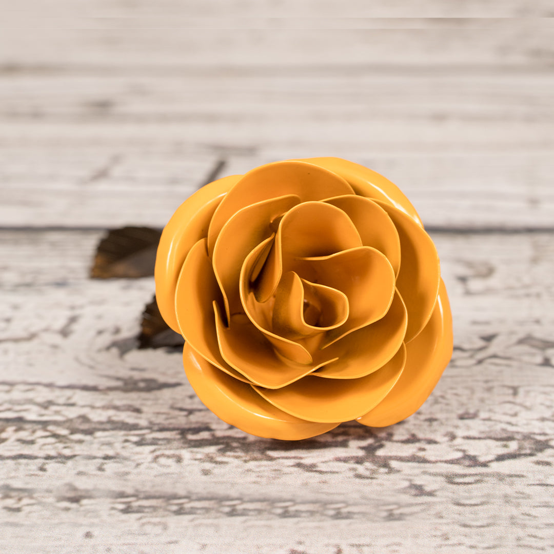 Personalized Gift Hand-Forged Wrought Iron Yellow Metal Rose
