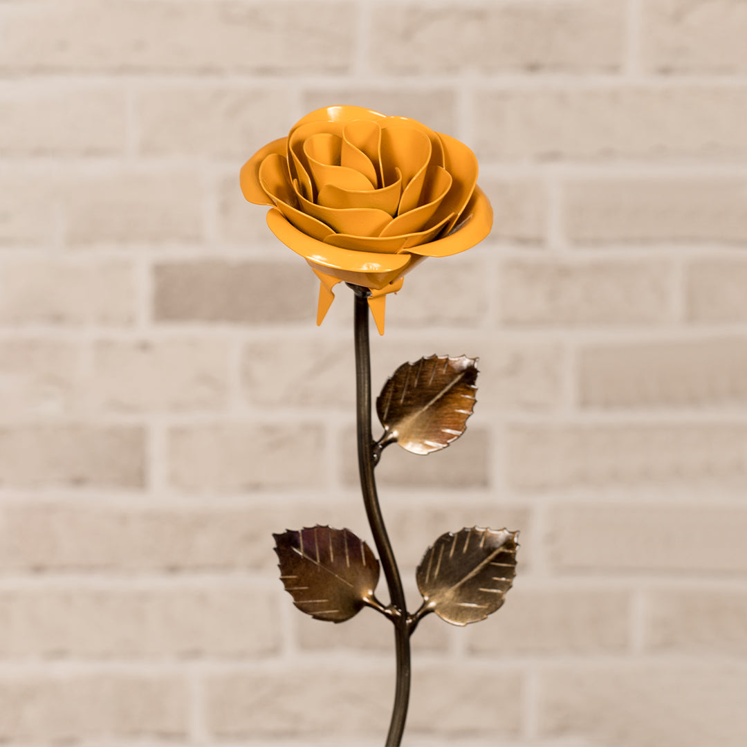 Personalized Gift Hand-Forged Wrought Iron Yellow Metal Rose