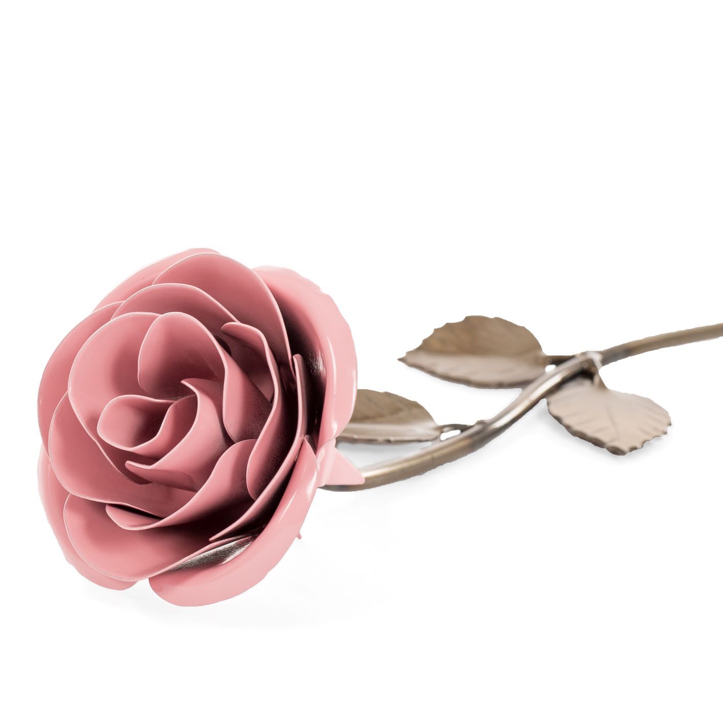 Personalized Gift Hand-Forged Wrought Iron Light Pink Metal Rose