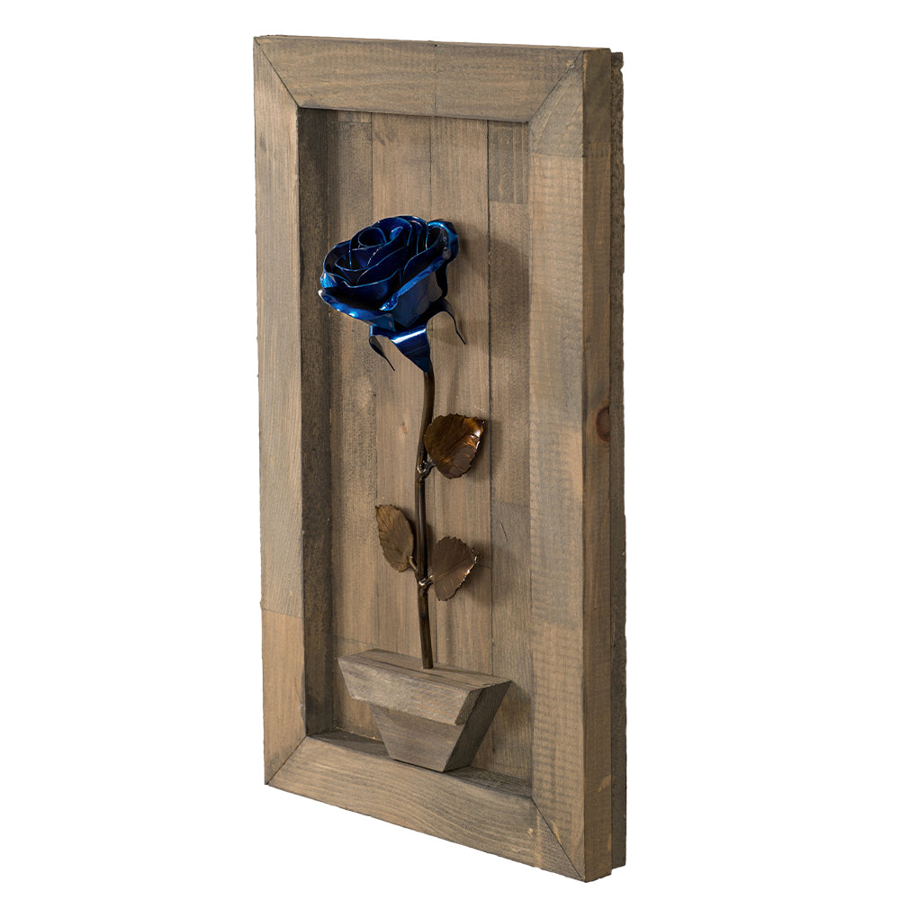 Personalized Gift - Framed Blue Metal Rose for Iron 6th Anniversary