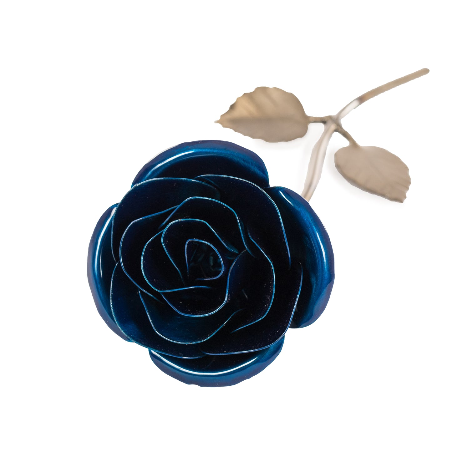Personalized Gift Hand-Forged Wrought Iron Blue Metal Rose