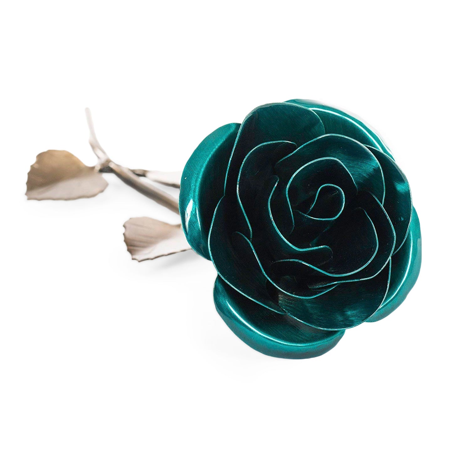 Personalized Gift Hand-Forged Wrought Iron Emerald Green Metal Rose
