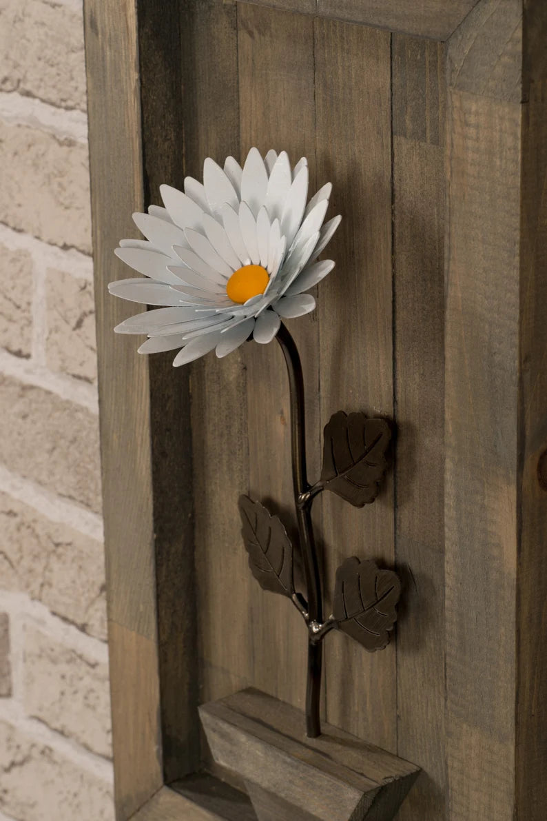 Personalized Christmas Gift - Framed Metal Daisy for Wood 5th Anniversary