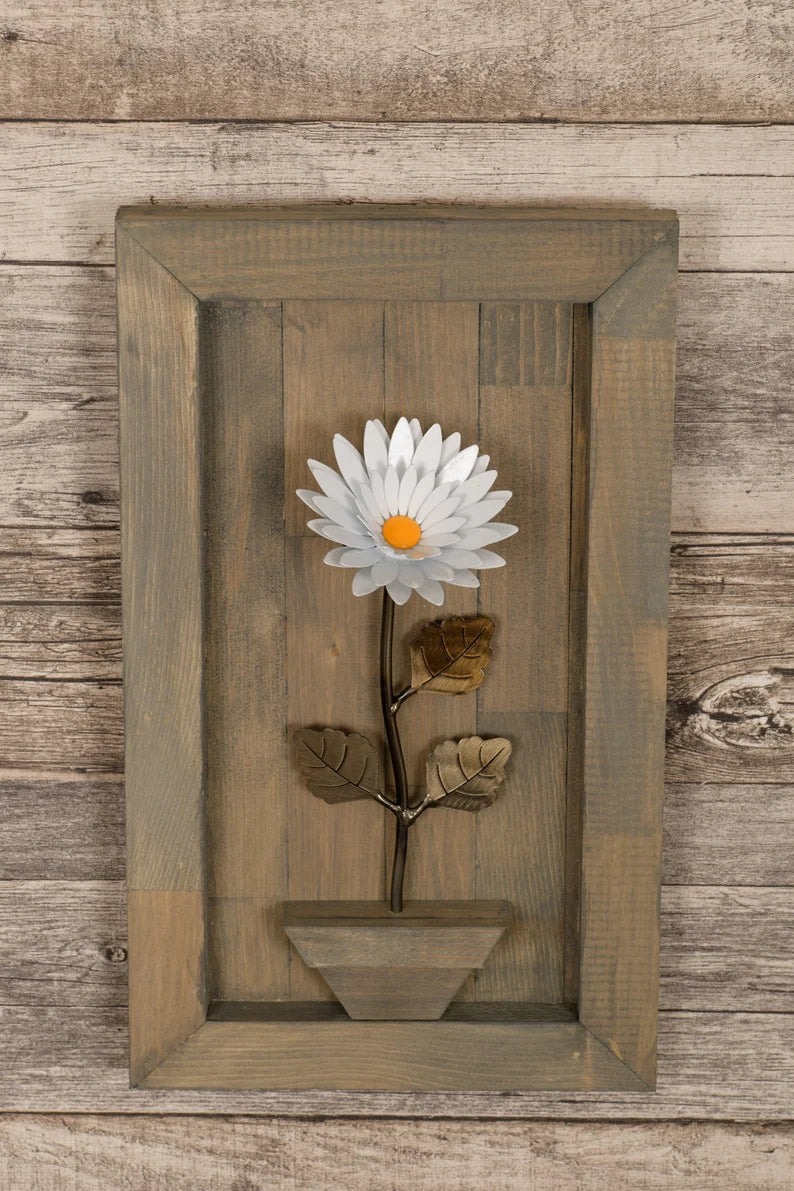 Personalized Christmas Gift - Framed Metal Daisy for Wood 5th Anniversary