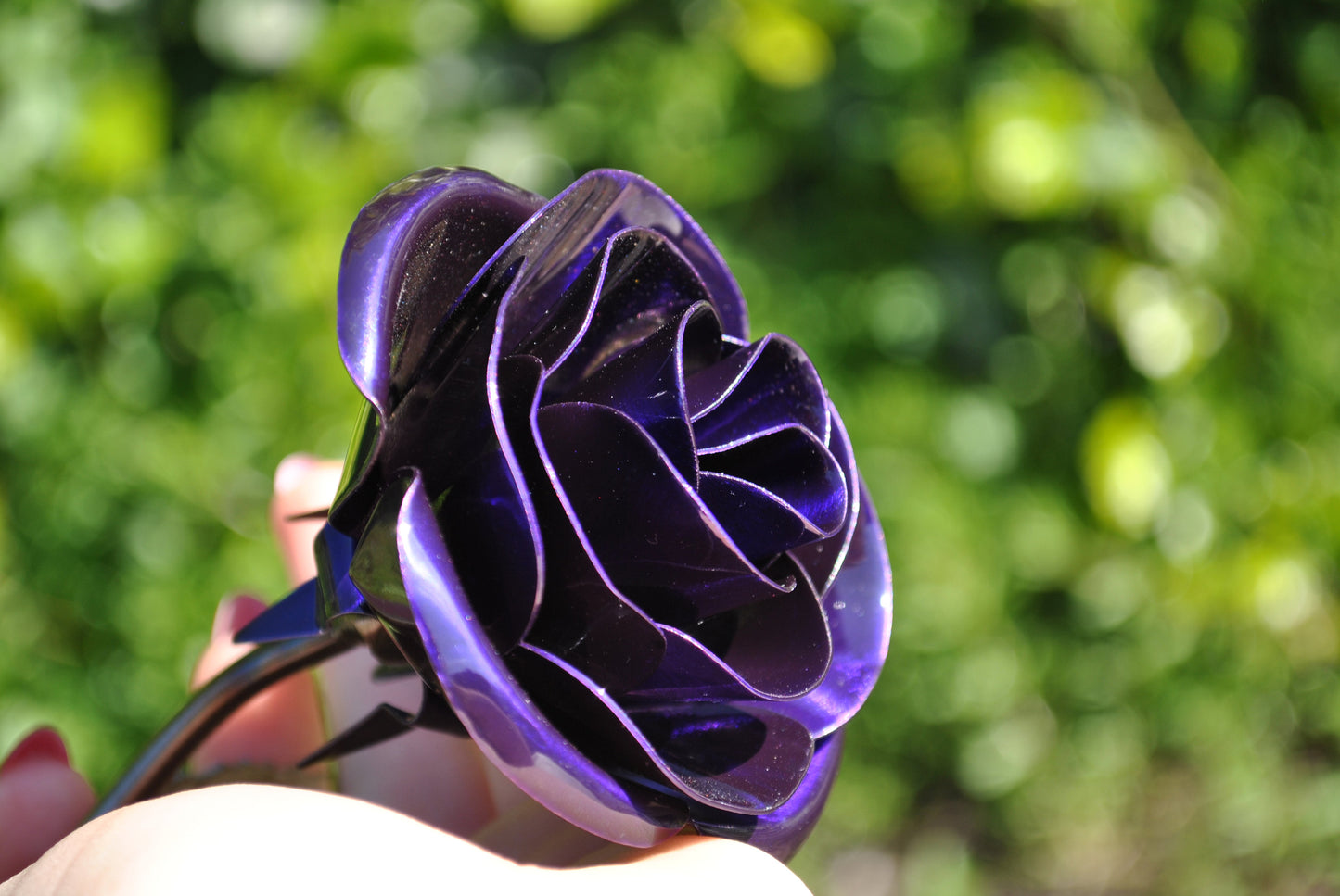 Personalized Gift Hand-Forged Wrought Iron Purple Metal Rose