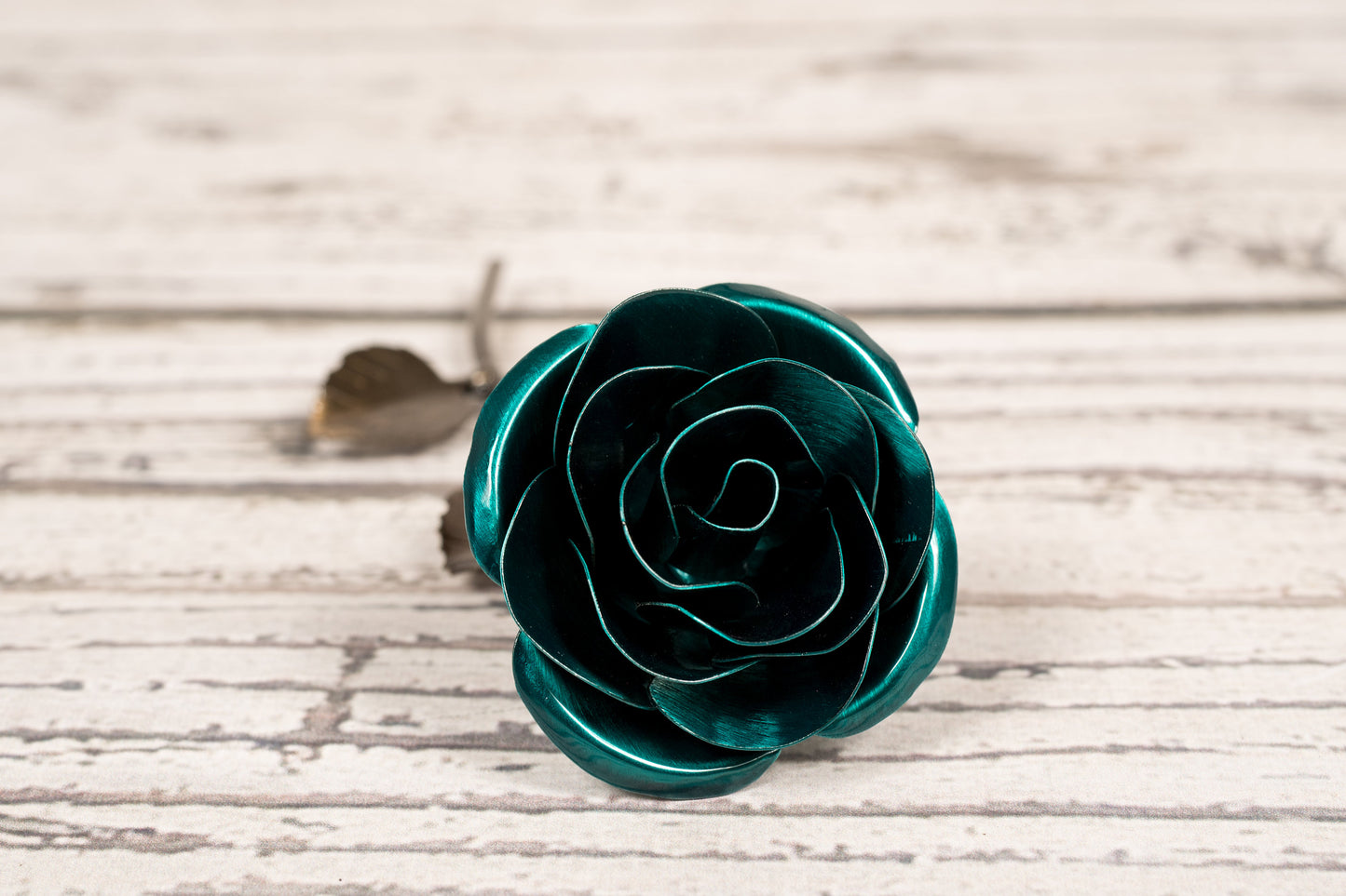 Personalized Gift Hand-Forged Wrought Iron Emerald Green Metal Rose
