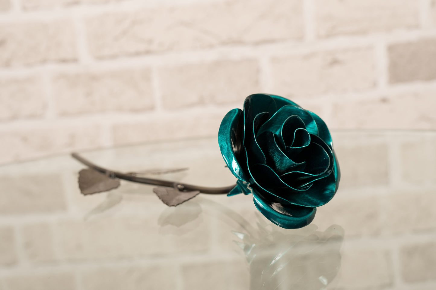 Personalized Gift Hand-Forged Wrought Iron Emerald Green Metal Rose
