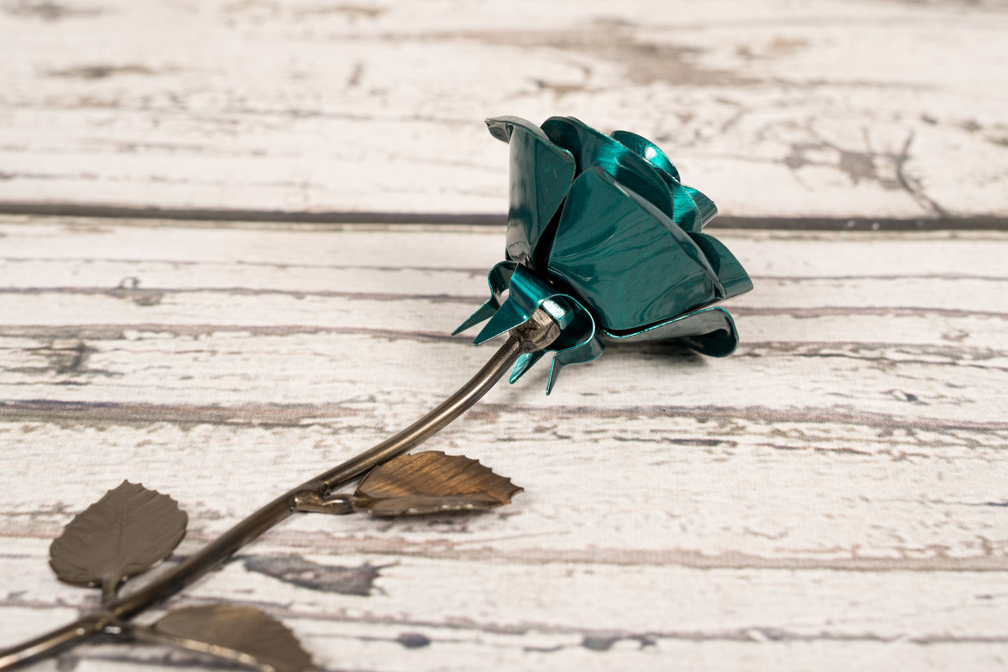 Personalized Gift Hand-Forged Wrought Iron Emerald Green Metal Rose