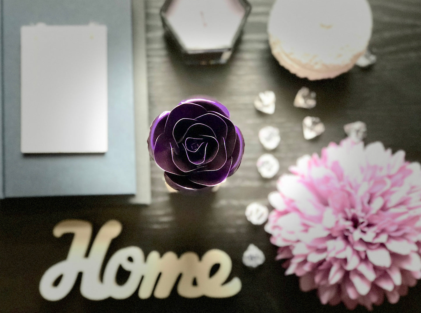 Personalized Gift Hand-Forged Wrought Iron Purple Metal Rose