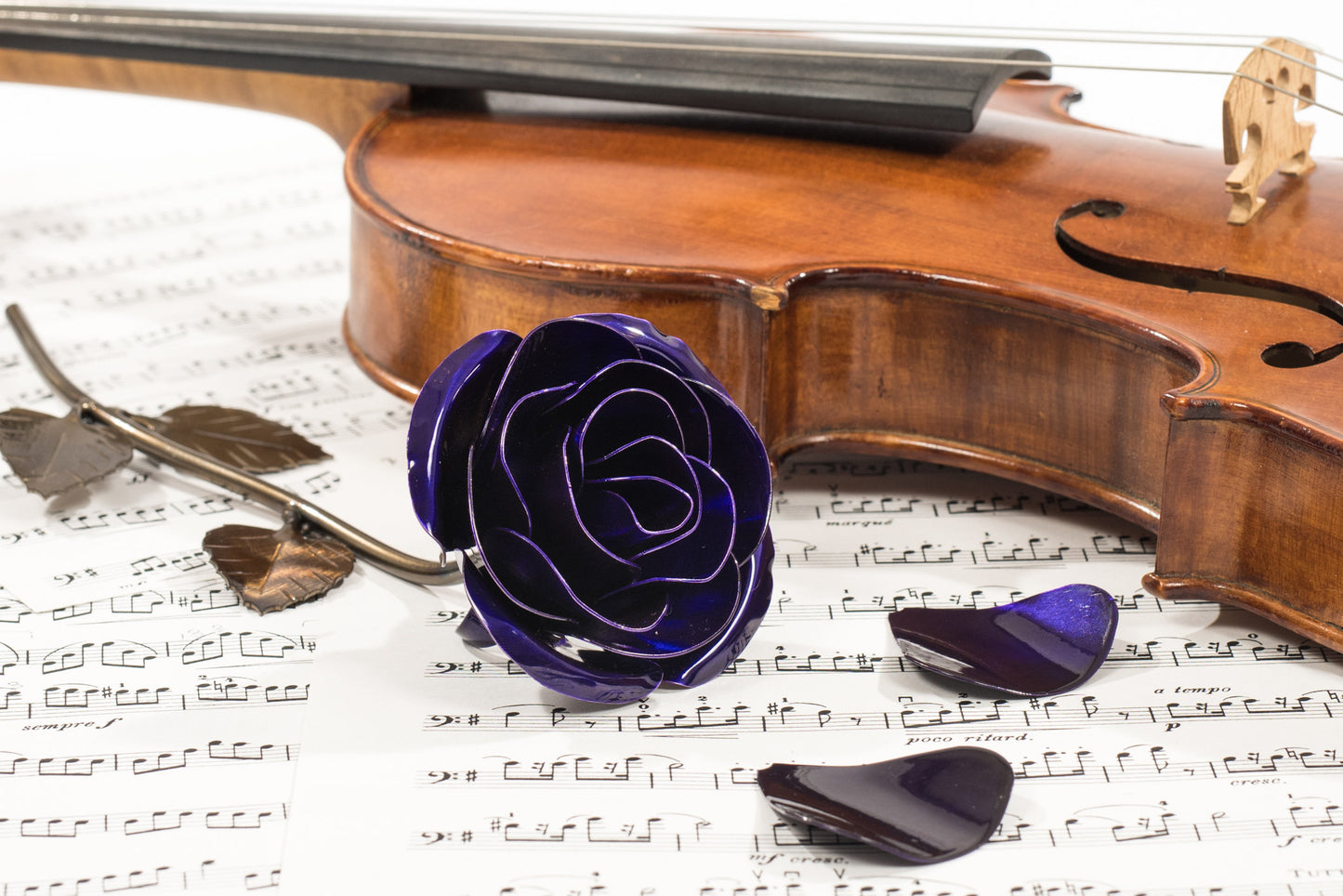 Personalized Gift Hand-Forged Wrought Iron Purple Metal Rose