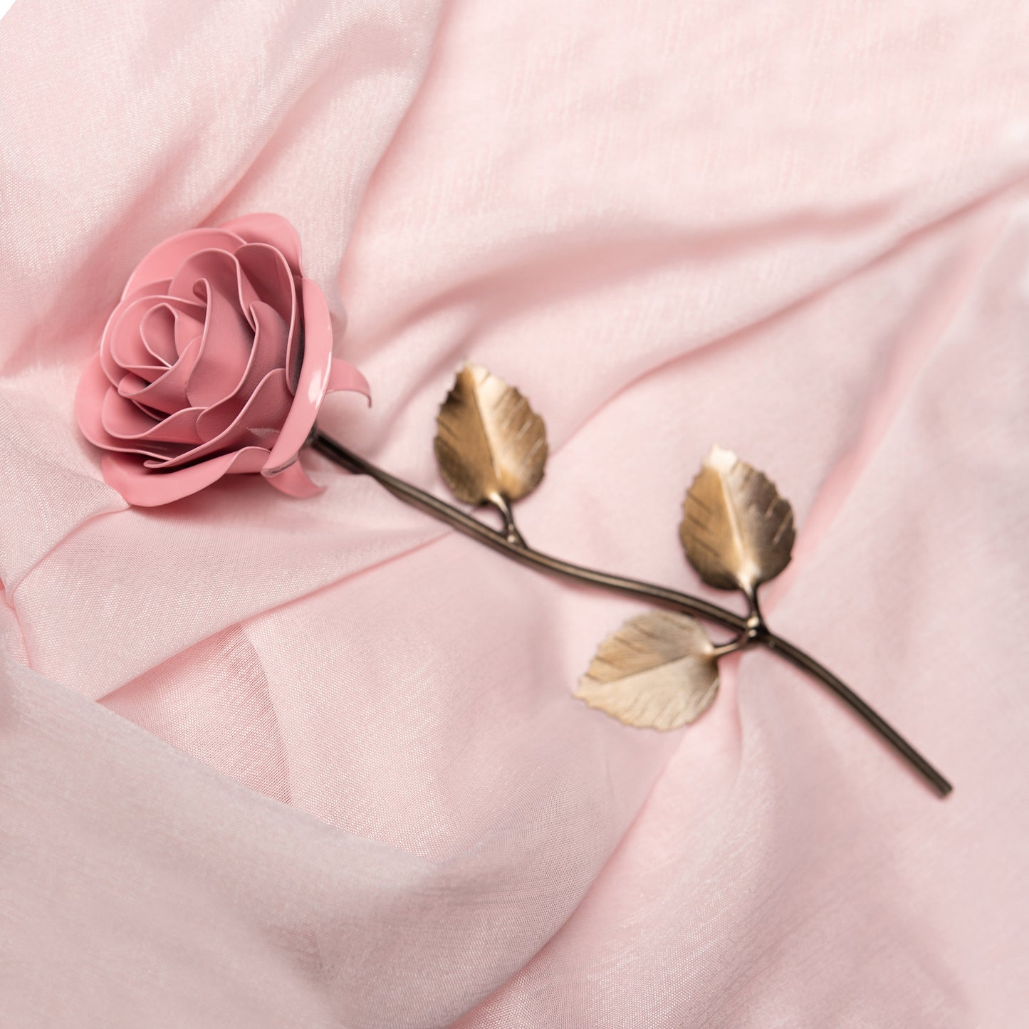 Personalized Gift Hand-Forged Wrought Iron Light Pink Metal Rose
