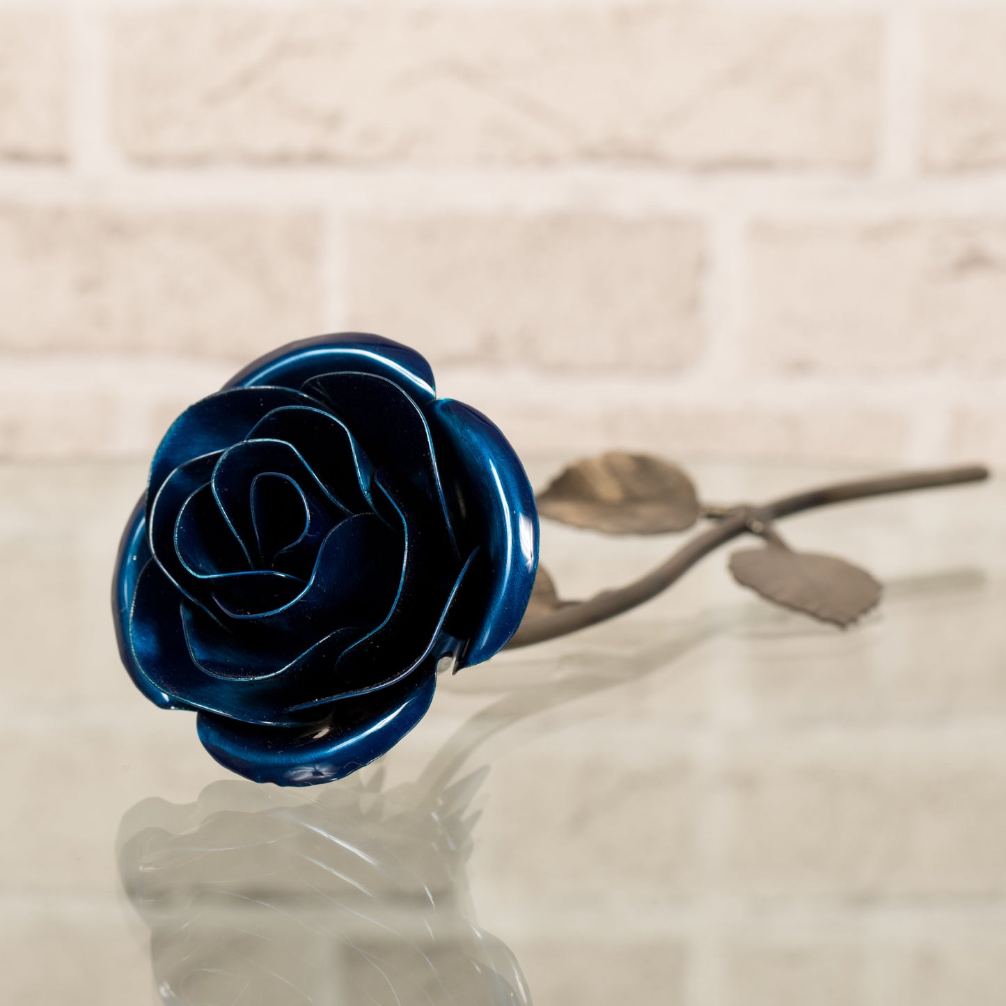 Personalized Gift Hand-Forged Wrought Iron Blue Metal Rose