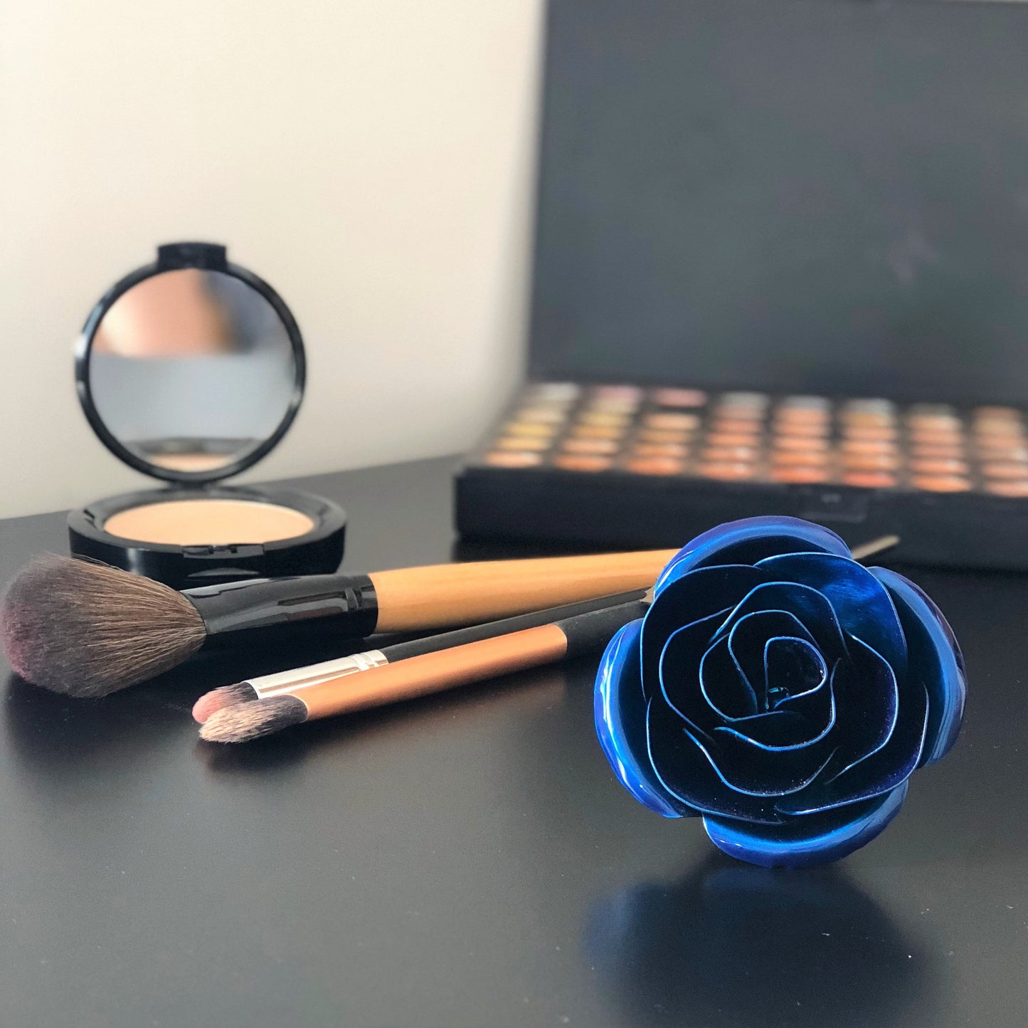 Personalized Gift Hand-Forged Wrought Iron Blue Metal Rose