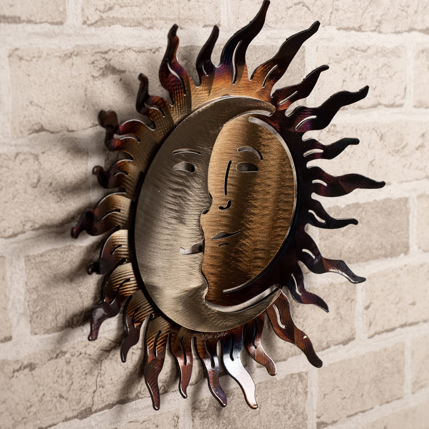 Hand-Forged Wrought Iron Sun and Moon 12" x 12" Sculpture - Wall Art