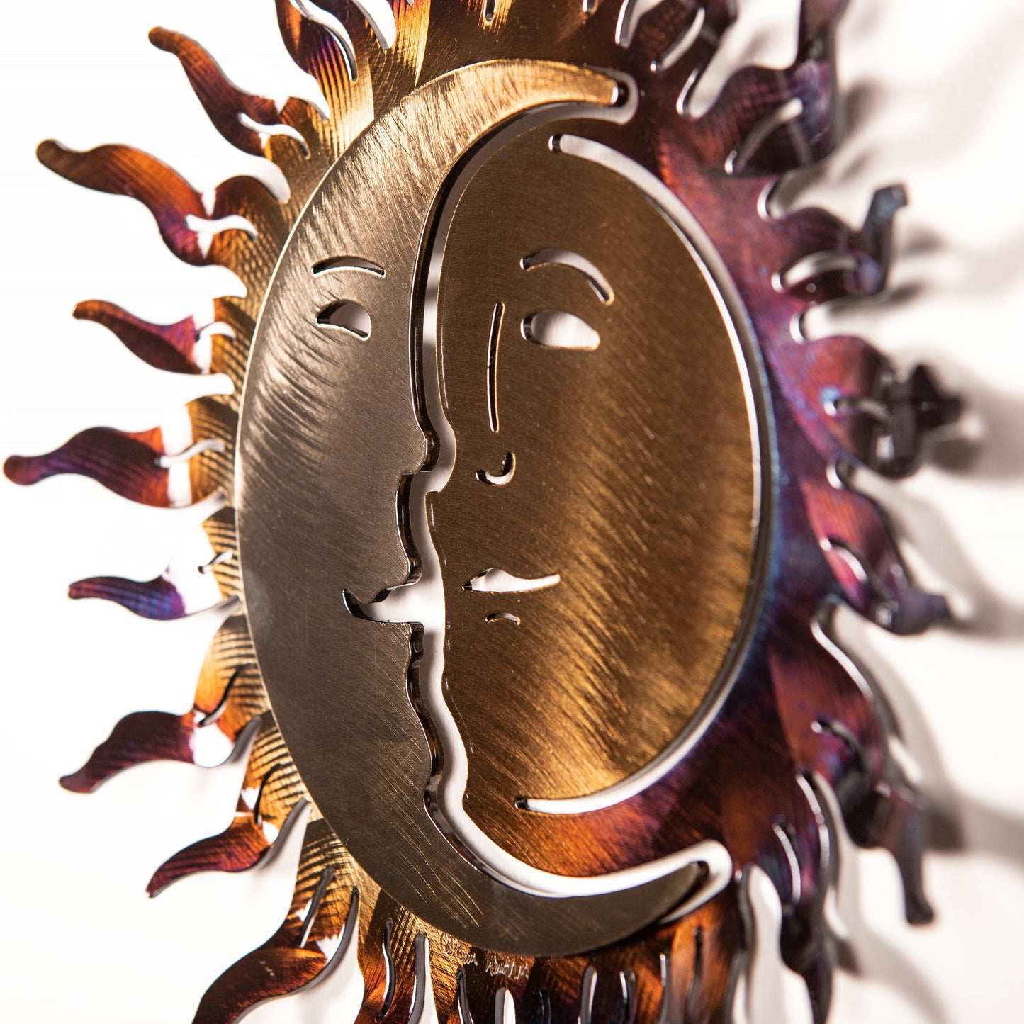 Hand-Forged Wrought Iron Sun and Moon 12" x 12" Sculpture - Wall Art