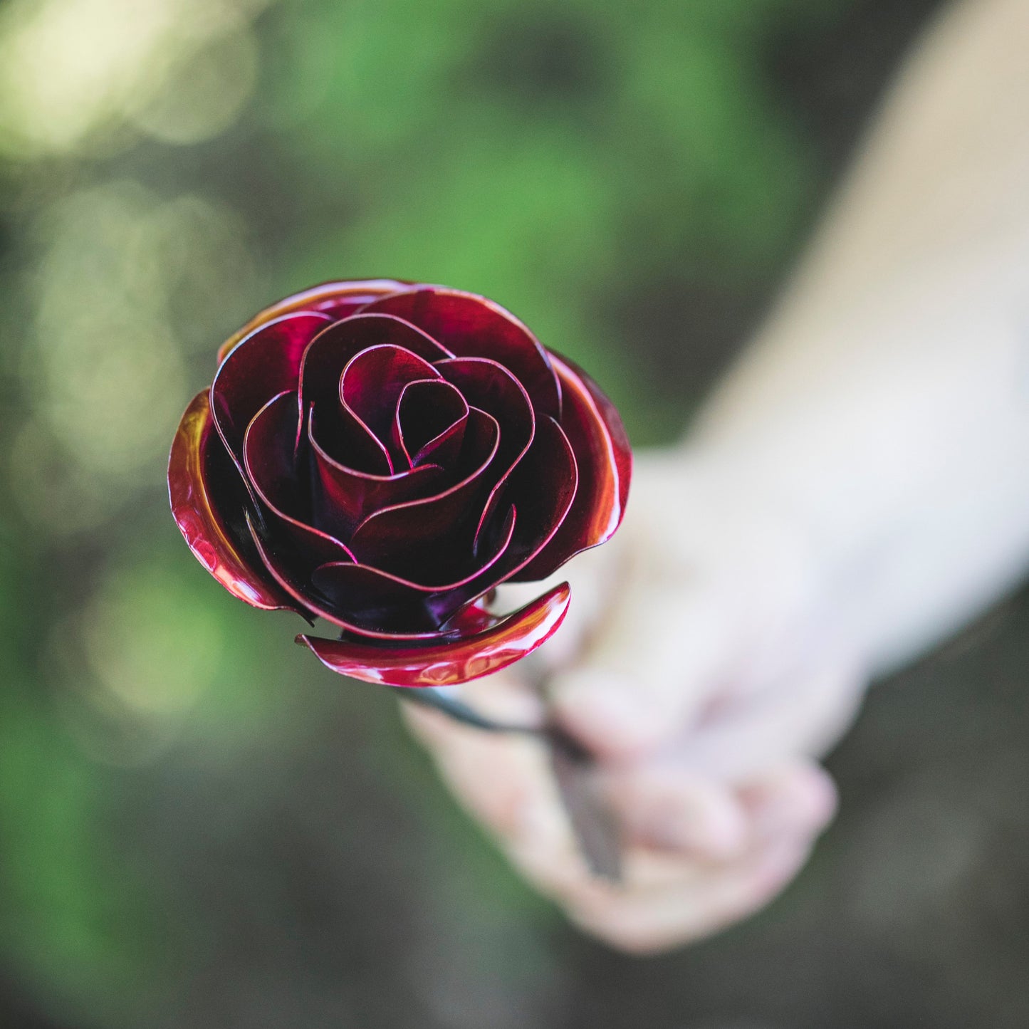 Personalized Gift Hand-Forged Wrought Iron Red Metal Rose