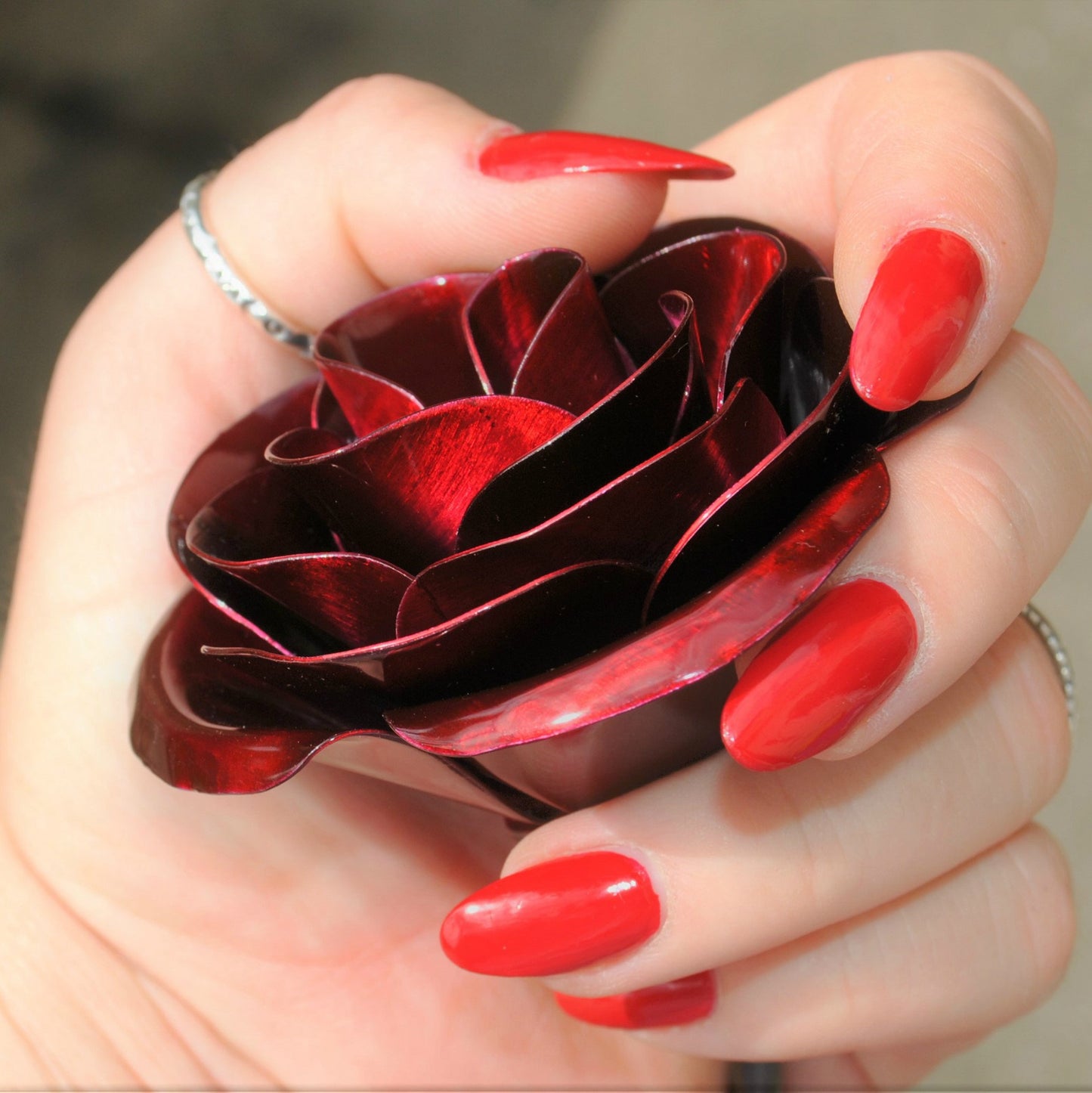 Personalized Gift Hand-Forged Wrought Iron Red Metal Rose