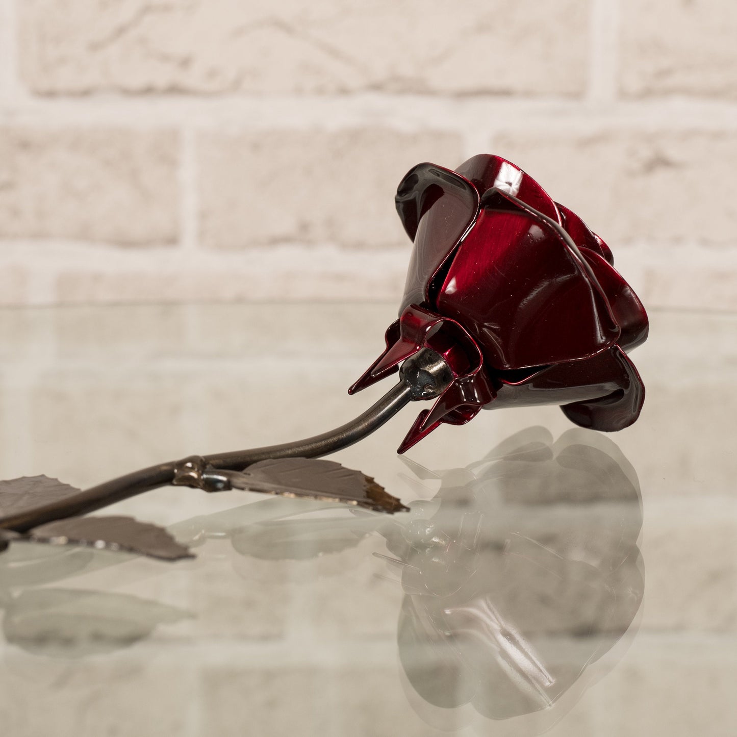 Personalized Gift Hand-Forged Wrought Iron Red Metal Rose