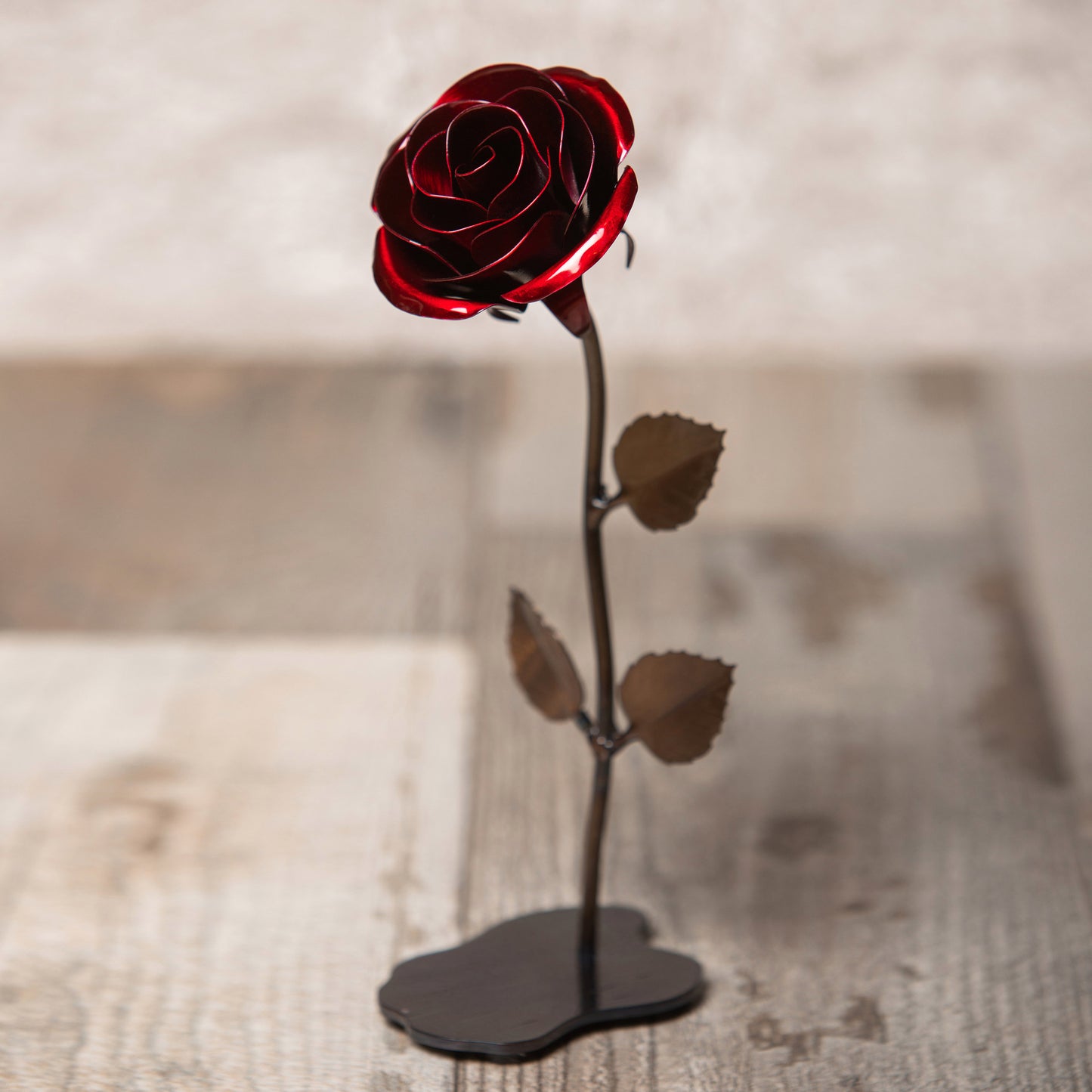 Personalized Gift Hand-Forged Wrought Iron Red Metal Rose