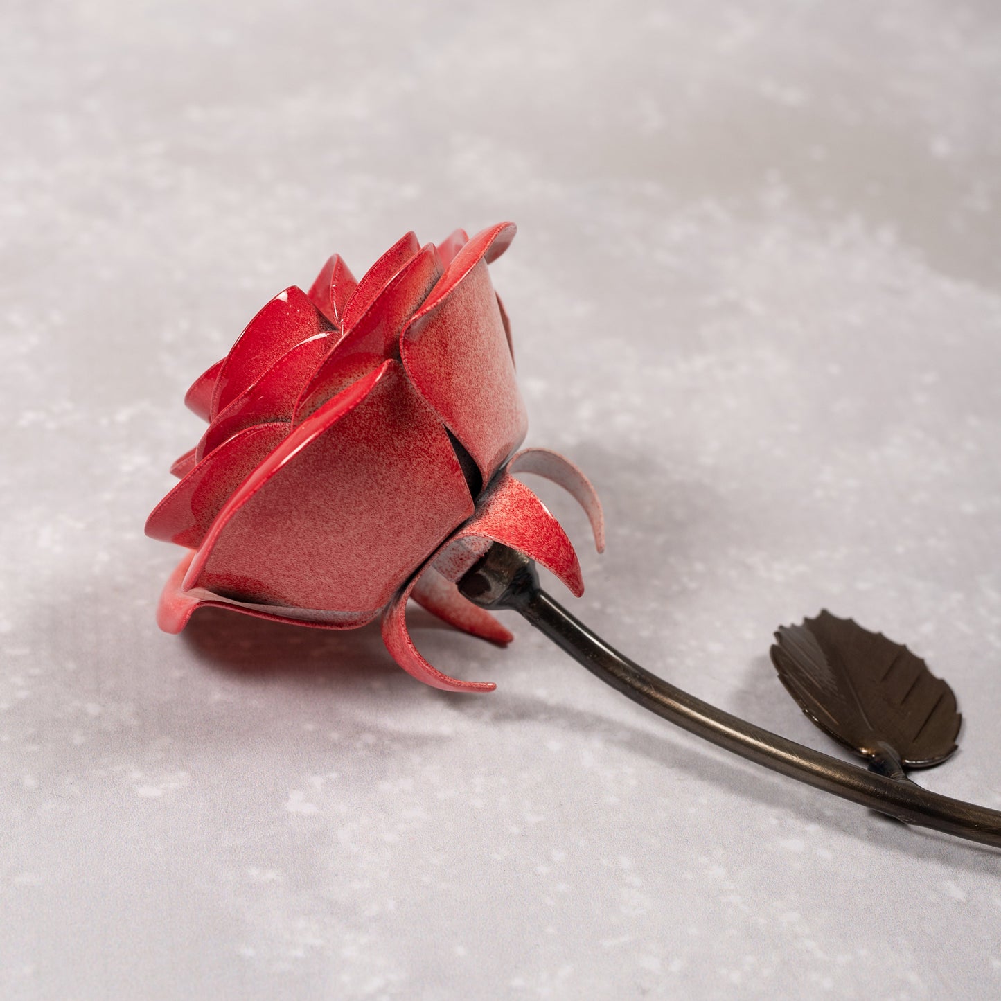 Personalized Gift Hand-Forged Wrought Iron Red & White Metal Rose