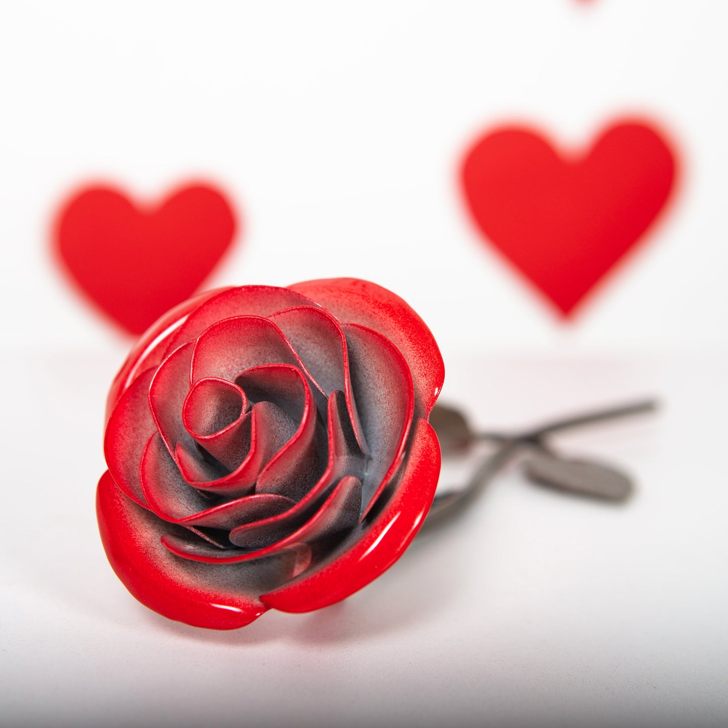 Personalized Gift Hand-Forged Wrought Iron Red & White Metal Rose