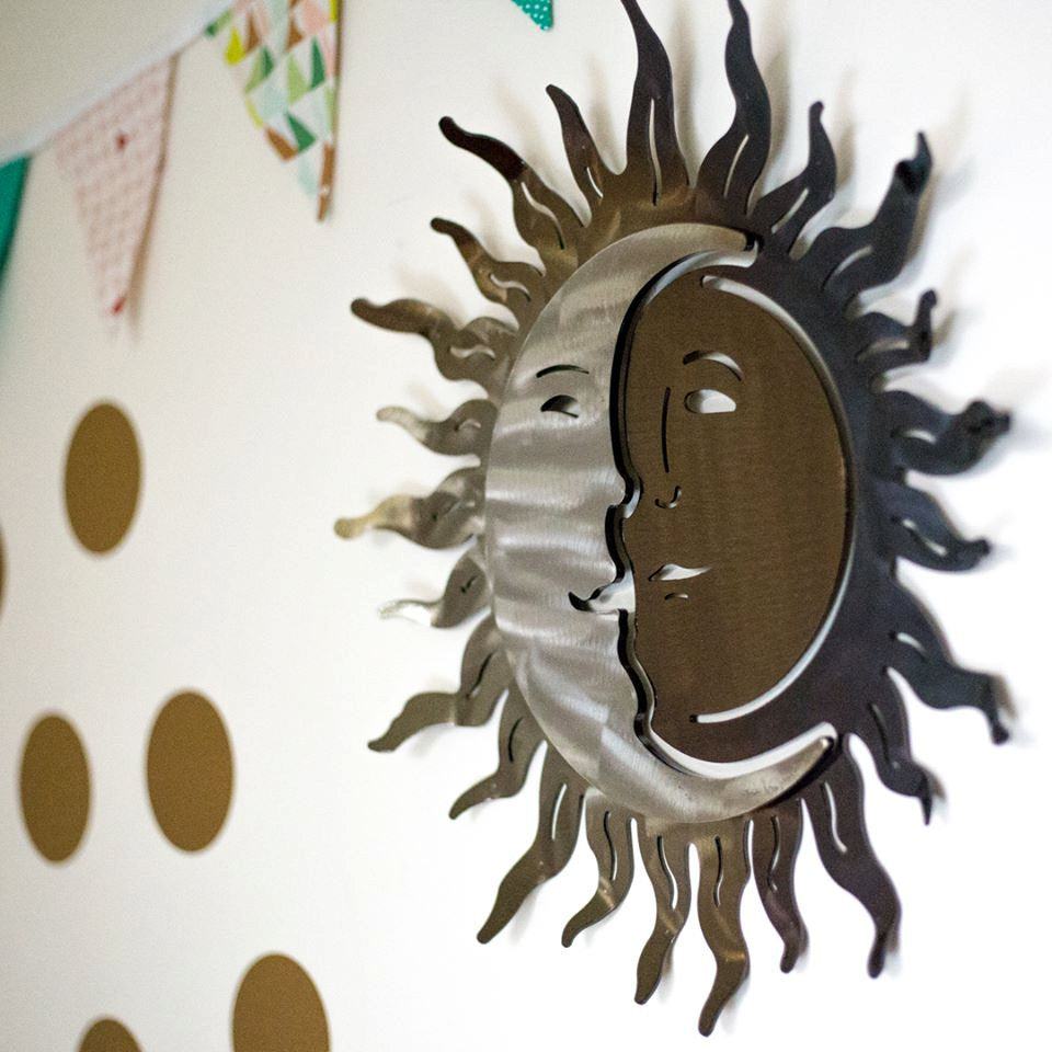 Hand-Forged Wrought Iron Sun and Moon 12" x 12" Sculpture - Wall Art