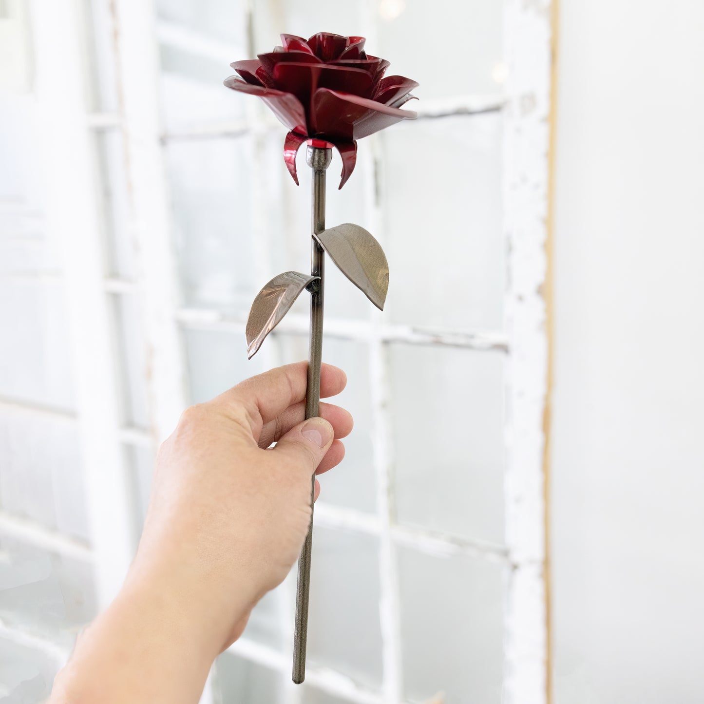 Personalized Long-Stemmed Red Metal Rose