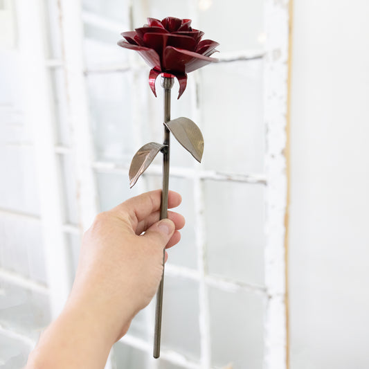 Personalized Long-Stemmed Red Metal Rose