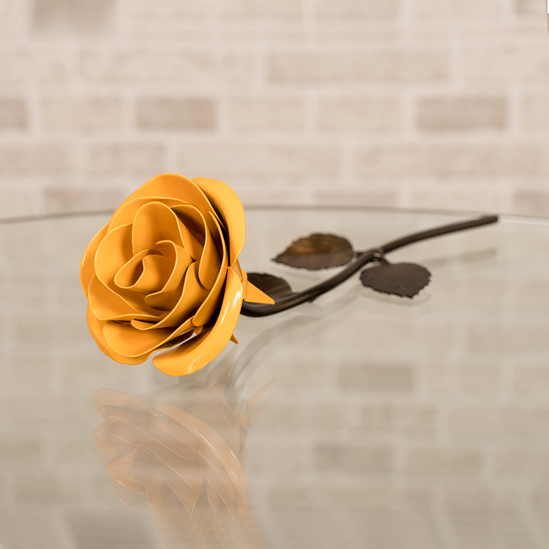 Personalized Gift Hand-Forged Wrought Iron Yellow Metal Rose