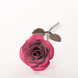 Personalized Gift Hand-Forged Wrought Iron Pink & White Metal Rose