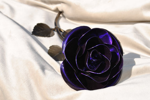 Personalized Gift Hand-Forged Wrought Iron Purple Metal Rose