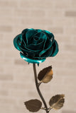 Personalized Gift Hand-Forged Wrought Iron Emerald Green Metal Rose