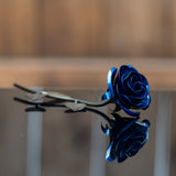 Personalized Gift Hand-Forged Wrought Iron Blue Metal Rose