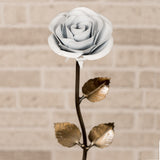 Personalized Gift Hand-Forged Wrought Iron White Metal Rose