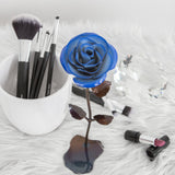 Personalized Gift Hand-Forged Wrought Iron Blue & White Metal Rose