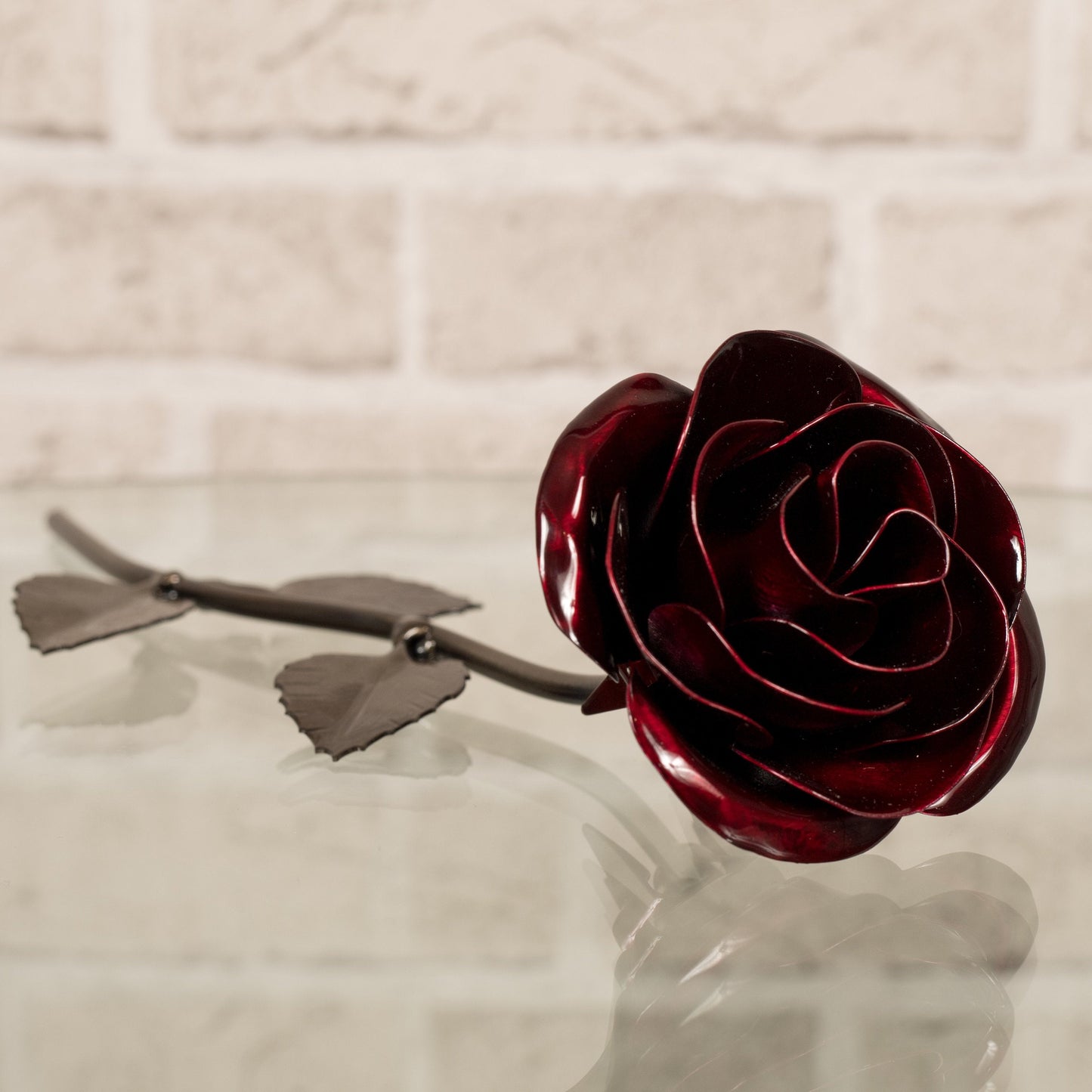 Personalized Gift Hand-Forged Wrought Iron Red Metal Rose