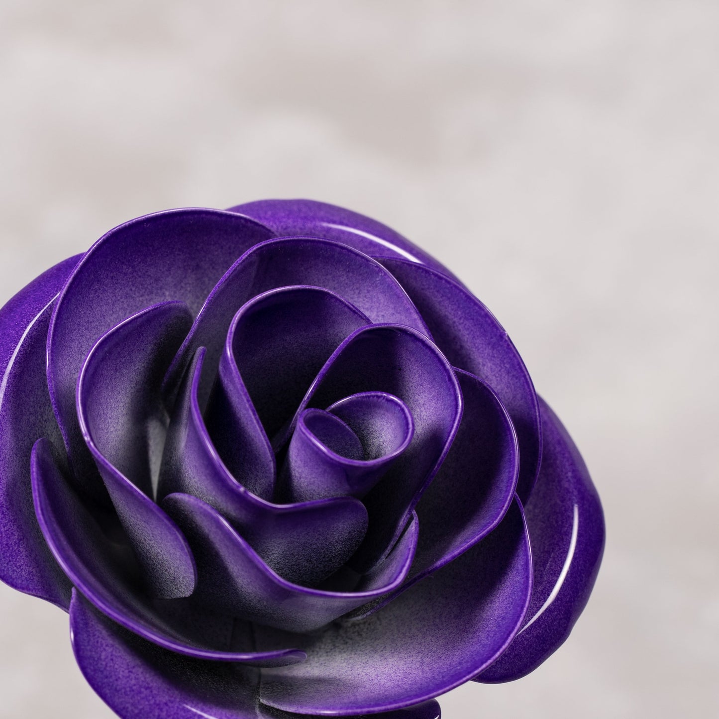 Personalized Gift Hand-Forged Wrought Iron Purple & White Metal Rose